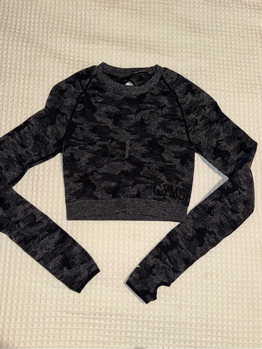 2/$20 - Gymshark Cropped Long-Sleeve Workout Top - Black Camo